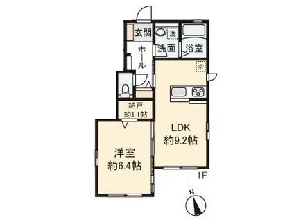 グランド・コートD棟(1LDK/1階)の間取り写真