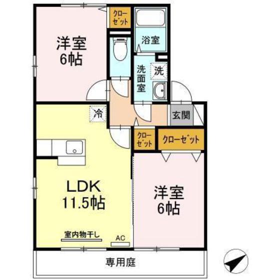 ハーミテージB(2LDK/1階)の間取り写真