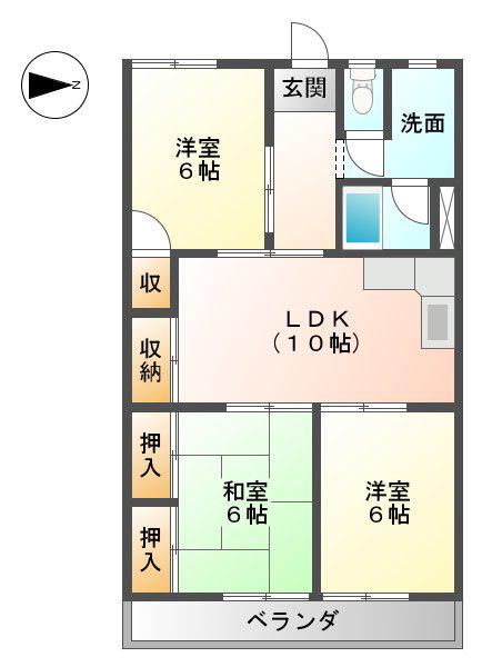 菱野ビル(3LDK/2階)の間取り写真