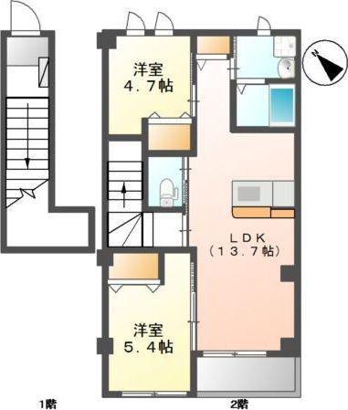 PLAGE(2LDK/2階)の間取り写真