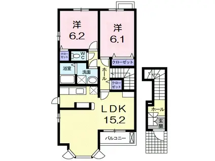 プロヴァンスドゥ(2LDK/2階)の間取り写真