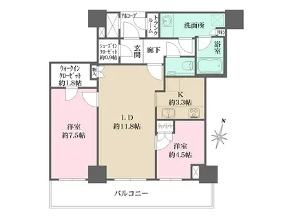 ザ・パークハウス神戸ハーバーランドタワー(2LDK/12階)の間取り写真