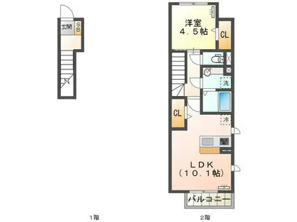 グランテージ上浜(1LDK/2階)の間取り写真
