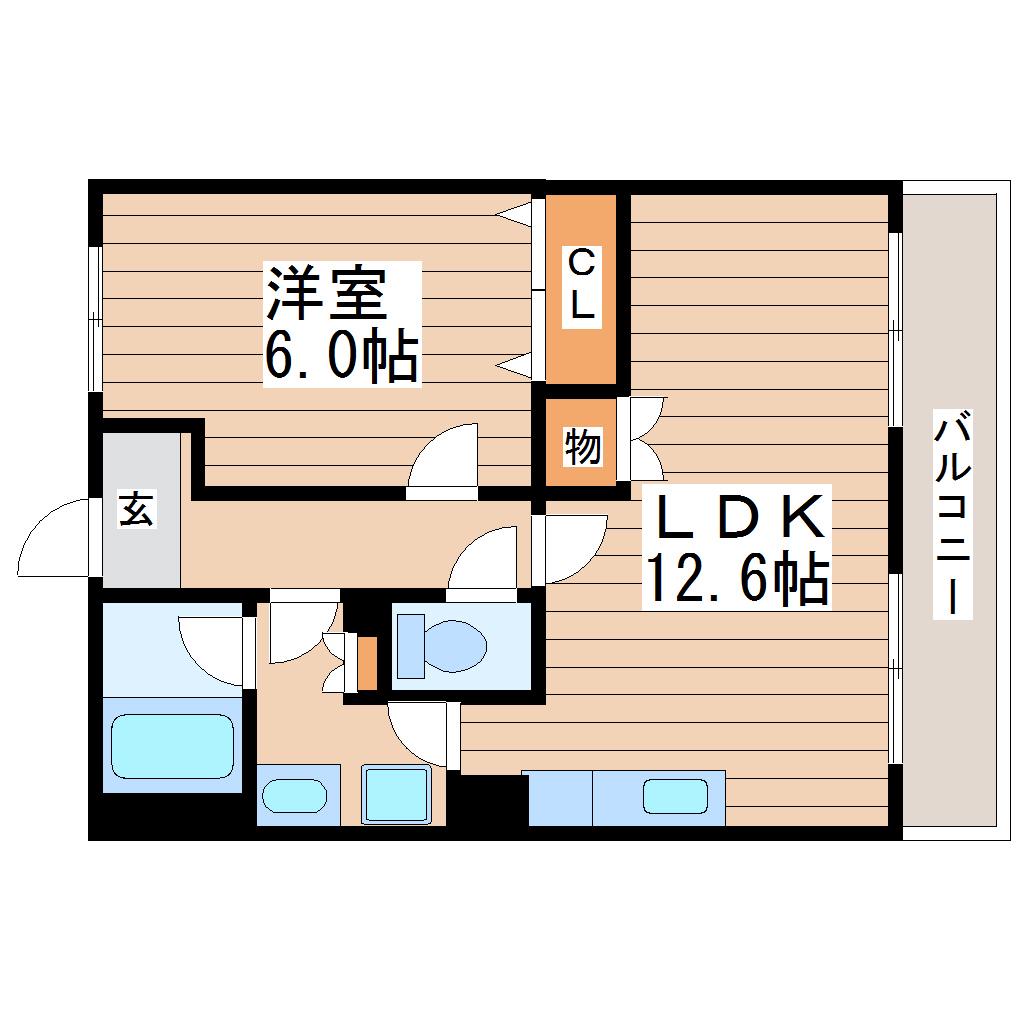 榴ヶ岡ユーワマンション(1LDK/8階)の間取り写真