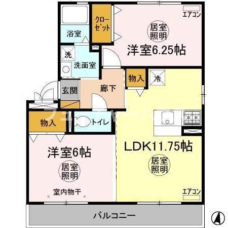 大黒屋 八番館(2LDK/2階)の間取り写真