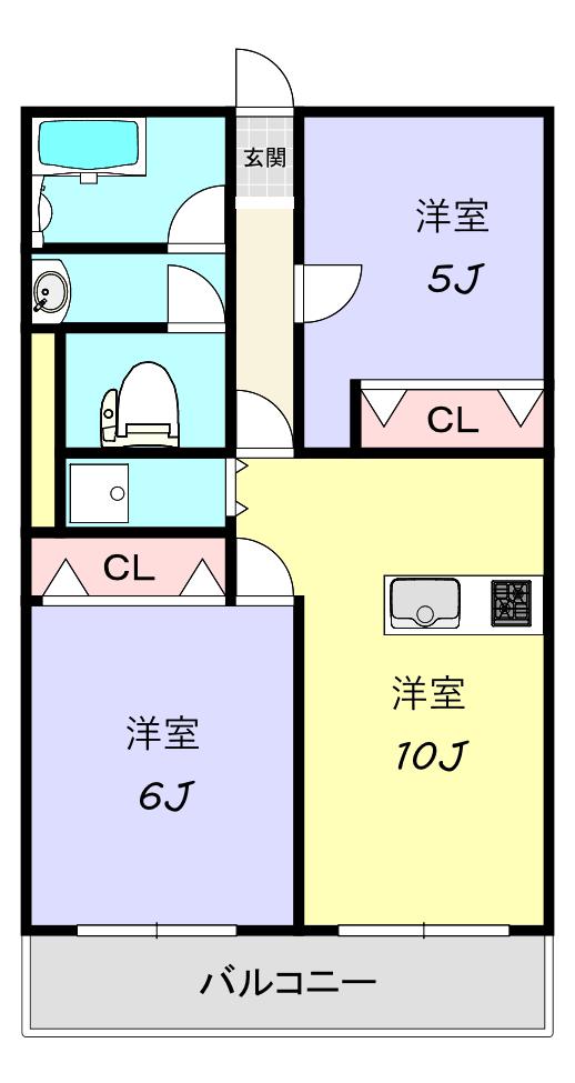 清友ビルA棟(2LDK/2階)の間取り写真