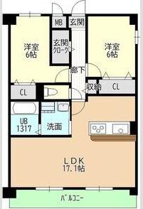 ヒルザコートII(2LDK/4階)の間取り写真