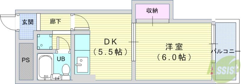 メゾンサプリーム(1DK/5階)の間取り写真