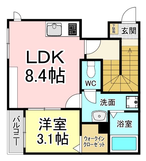 LILA城野(1LDK/2階)の間取り写真