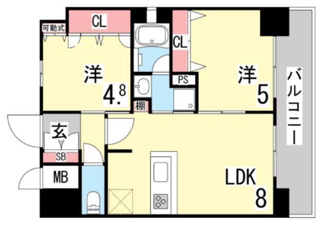 エステムコート神戸ハーバーランド前Vアクア(2LDK/3階)の間取り写真