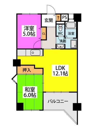 アルテハイム宮ノ陣(2LDK/3階)の間取り写真
