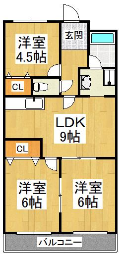 茱萸木壱番館(3LDK/3階)の間取り写真