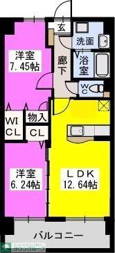 コゥジィーコート駅前通(2LDK/6階)の間取り写真