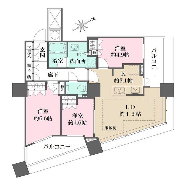 ザ・パークハウス西新宿タワー60(3LDK/13階)の間取り写真
