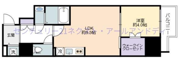 ドゥーエ南堀江(1LDK/9階)の間取り写真