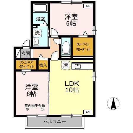 アプローズB棟(2LDK/2階)の間取り写真