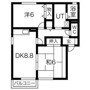 シーダヒルA棟(2DK/2階)の間取り写真