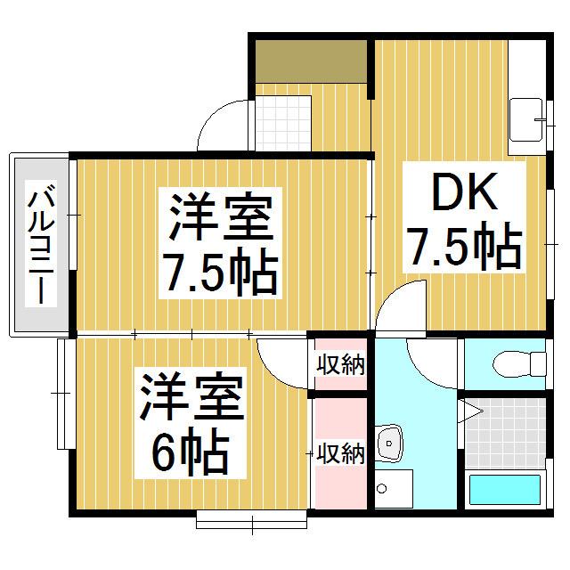 グランデール穂高B(2DK/2階)の間取り写真