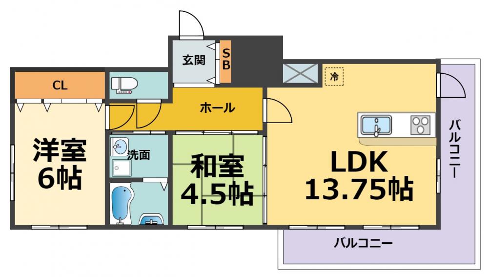 ソレイユ(2LDK/2階)の間取り写真