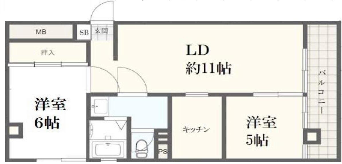 リバティライフ枝吉(2LDK/2階)の間取り写真