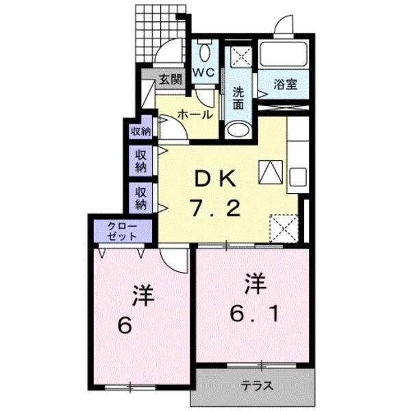 ライツェント・シックⅡ(2DK/1階)の間取り写真