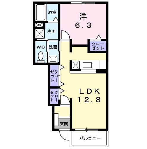 ソレイユ参番館(1LDK/1階)の間取り写真