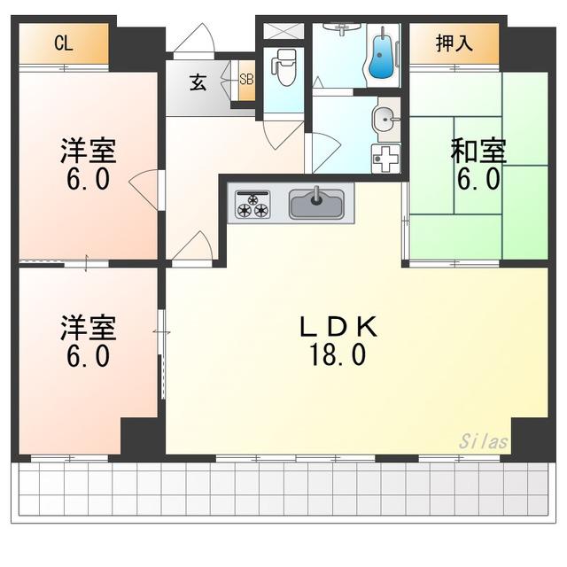 エクセレント山陽(3LDK/3階)の間取り写真