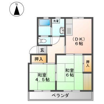 マンション三晴(2DK/1階)の間取り写真