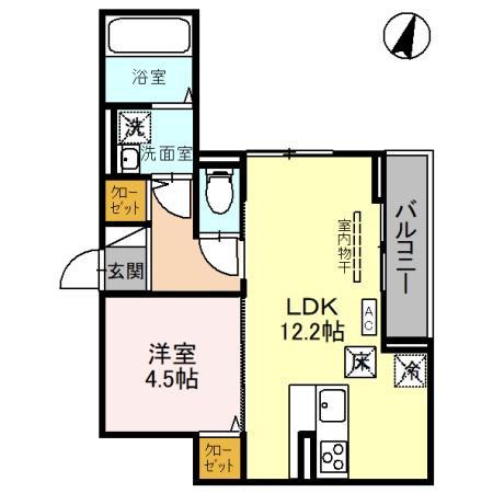 DーROOM笹口(1LDK/1階)の間取り写真