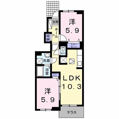 ロータス南島田C(2LDK/1階)の間取り写真