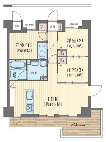 ピアッツァレント八木ノース(3LDK/3階)の間取り写真