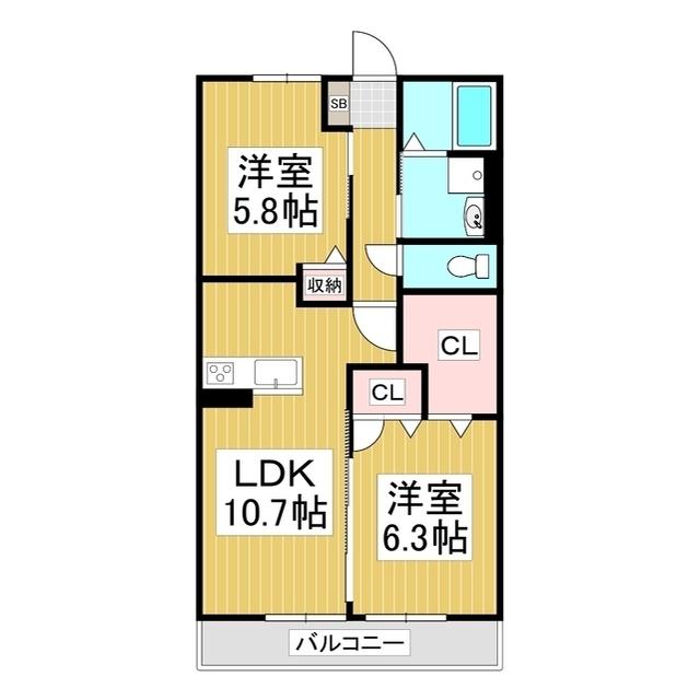 GRANDE広丘 A棟(2LDK/1階)の間取り写真