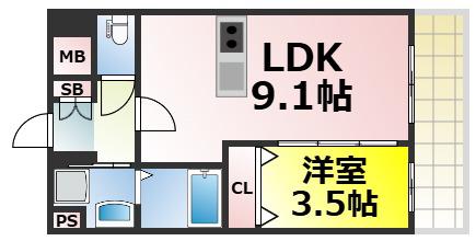 プレサンス桜川グノワール(1LDK/10階)の間取り写真