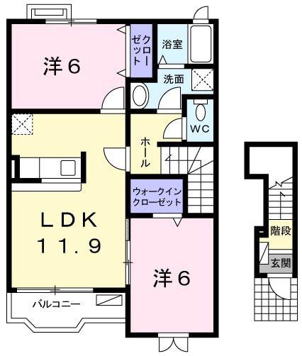 ウイステリア(2LDK/2階)の間取り写真