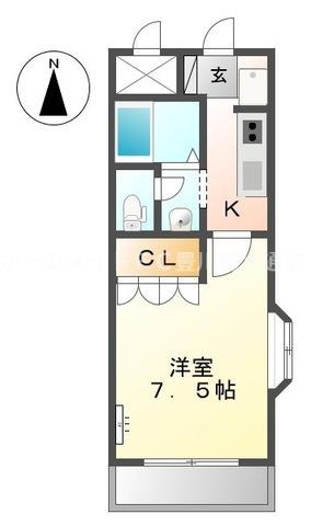 ドリームウィングB棟(1K/1階)の間取り写真