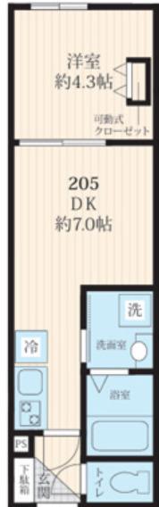 IKI国分寺(1DK/2階)の間取り写真