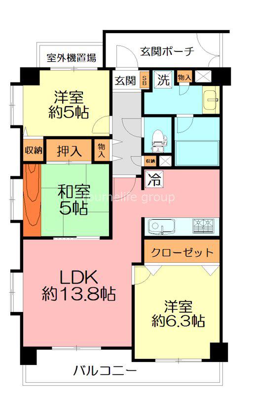 東急ドエルアルス本厚木パークフロント(3LDK/2階)の間取り写真