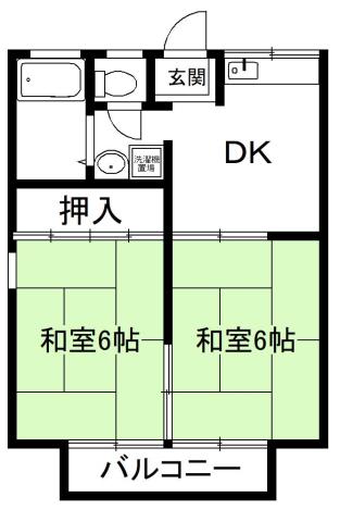 グリーンハイツスズキ(2DK/2階)の間取り写真