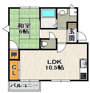 売布ガ丘スカイハイツ(1LDK/2階)の間取り写真
