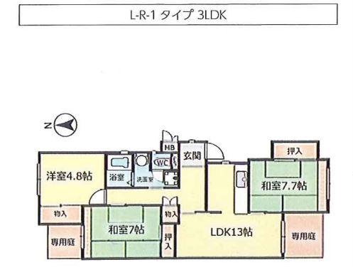 シティハイツ竜が岡(3LDK/1階)の間取り写真