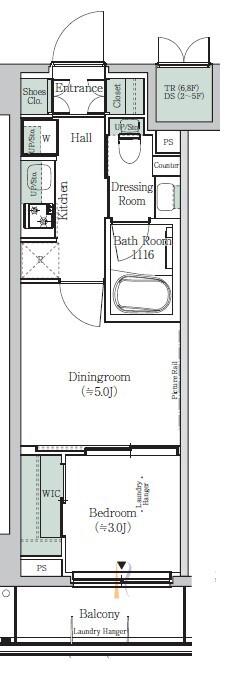 ONE ROOF RESIDENCE KIBA ウエスト(1DK/9階)の間取り写真