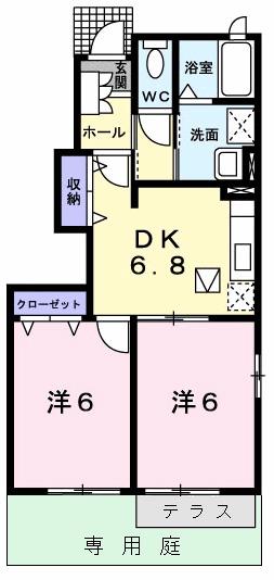 カーサ・プラシードB(2DK/1階)の間取り写真