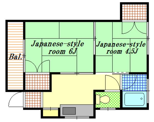 パークサイドハウス(2K/2階)の間取り写真