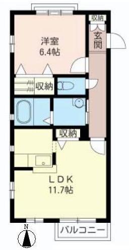 リヴェールIII SHAMAISON(1LDK/2階)の間取り写真