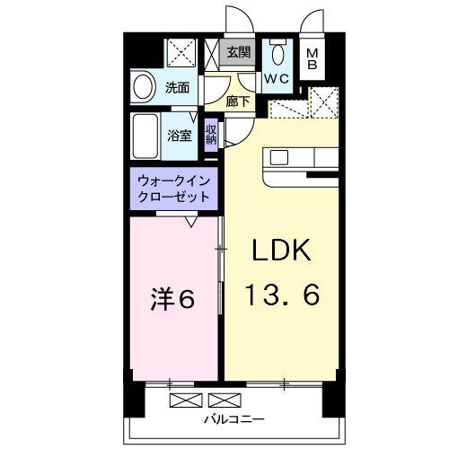グランデスカイ空港南(1LDK/1階)の間取り写真