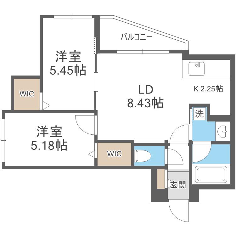DIORE RESIDENCE SAPPORO(2LDK/5階)の間取り写真