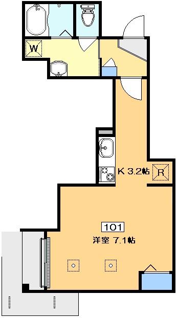 フルール(1K/1階)の間取り写真