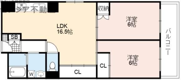 日商岩井京橋ハイツ(2LDK/10階)の間取り写真
