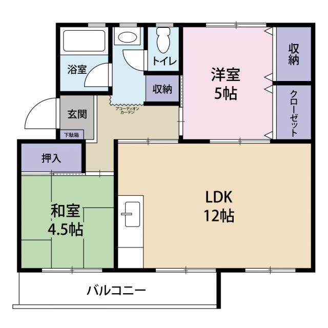徳力団地131棟(2LDK/1階)の間取り写真