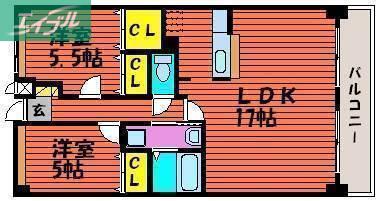 グランメゾン福成(2LDK/4階)の間取り写真